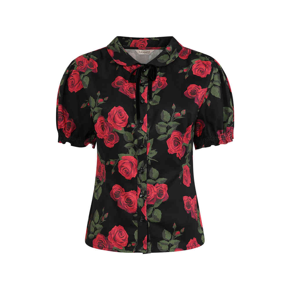 Banned - Lilly Romantic Roses Chemisier - Noir